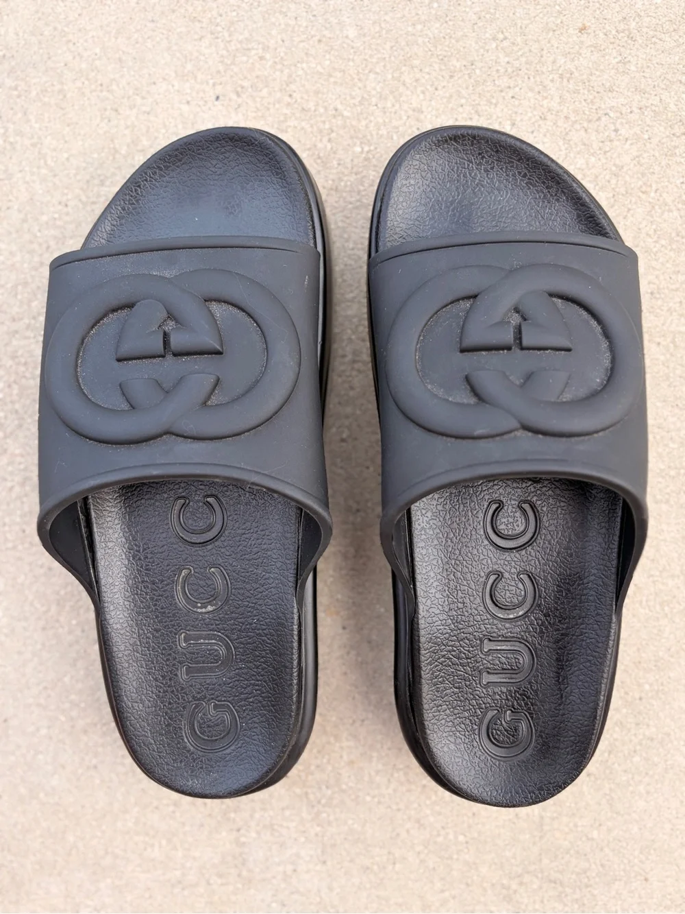 Gucci Black Interlocking G Slide Sandals